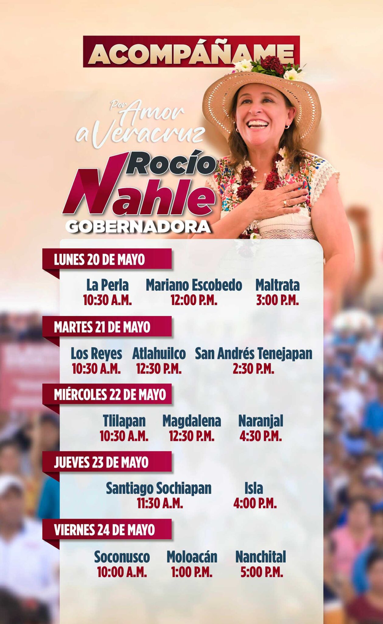 Agenda de la segunda semana de Campaña de Rocio Nahle Garcia, candidata al gobierno de Veracruz